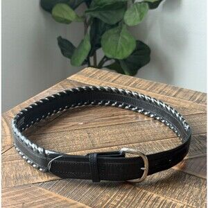 Justin Men's Western Top Grain Leather 1.25" Belt Black/Silver Whipstitch Sz 32
